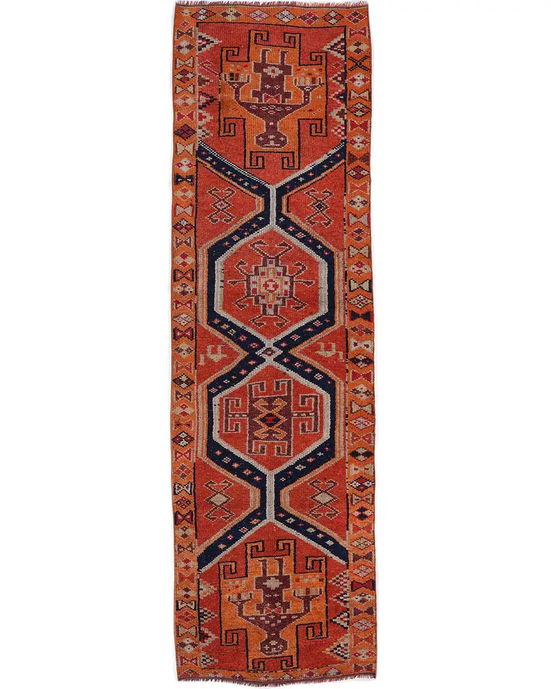 鮮やかなオレンジとブルーのラグ、3.1x10.6フィートの水玉模様のデザイン