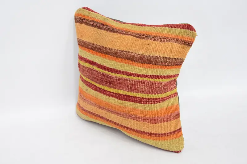 Ethnical Kilim Rug Pillow, Throw Kilim Pillow, 12x12 Orange Cushion, Home Decor Pillow, Meditation Pillow Case, Cushion Case - 4