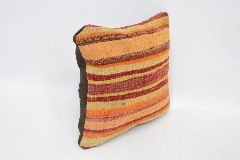 Ethnical Kilim Rug Pillow, Throw Kilim Pillow, 12x12 Orange Cushion, Home Decor Pillow, Meditation Pillow Case, Cushion Case - 3