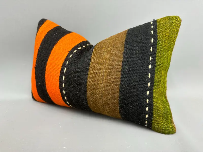 Turkish Kilim Pillow, Vintage Kilim Pillow, Lounge Throw Pillow Sham, Tribal Cushion Case, Pillow Sham, Kilim Pillow Cover, 12x20 Orange Pillow Sham - 3