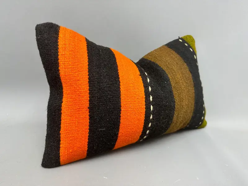 Turkish Kilim Pillow, Vintage Kilim Pillow, Lounge Throw Pillow Sham, Tribal Cushion Case, Pillow Sham, Kilim Pillow Cover, 12x20 Orange Pillow Sham - 2