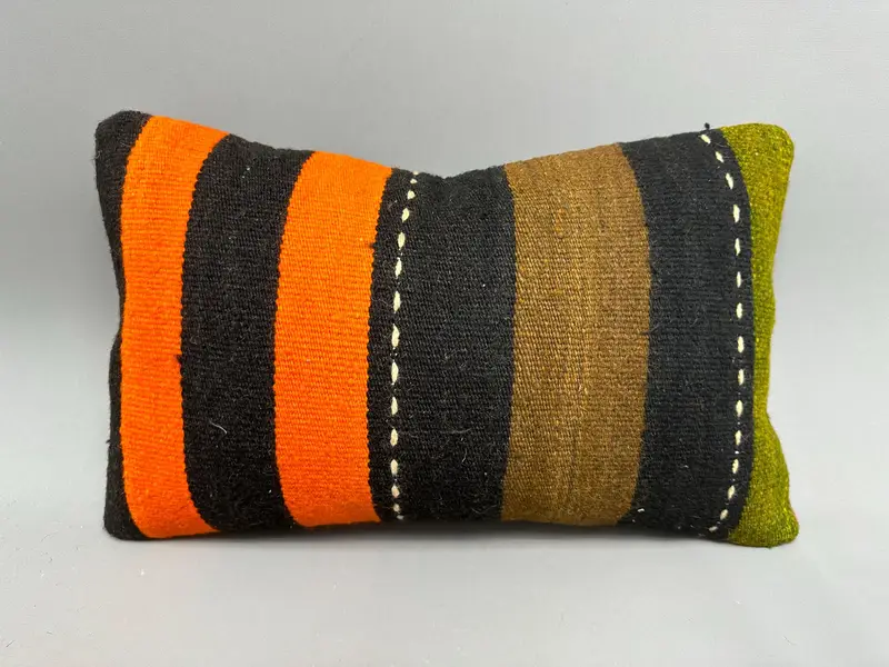 Turkish Kilim Pillow, Vintage Kilim Pillow, Lounge Throw Pillow Sham, Tribal Cushion Case, Pillow Sham, Kilim Pillow Cover, 12x20 Orange Pillow Sham - 4