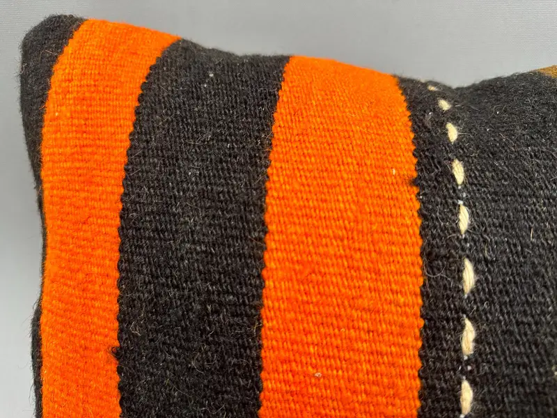 Turkish Kilim Pillow, Vintage Kilim Pillow, Lounge Throw Pillow Sham, Tribal Cushion Case, Pillow Sham, Kilim Pillow Cover, 12x20 Orange Pillow Sham - 5