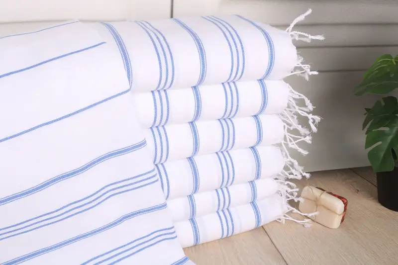 Sax Blue Cotton Hand Towel Striped Kitchen Towel 24x40 Inches