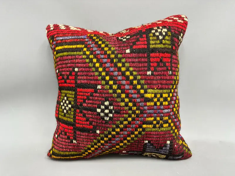 Ethnical Kilim Rug Pillow, Home Decor Pillow, Pattern Throw Pillow Cover, 18x18 Red Pillow Cover, Pillow Cover, Handmade Kilim Cushion - 4