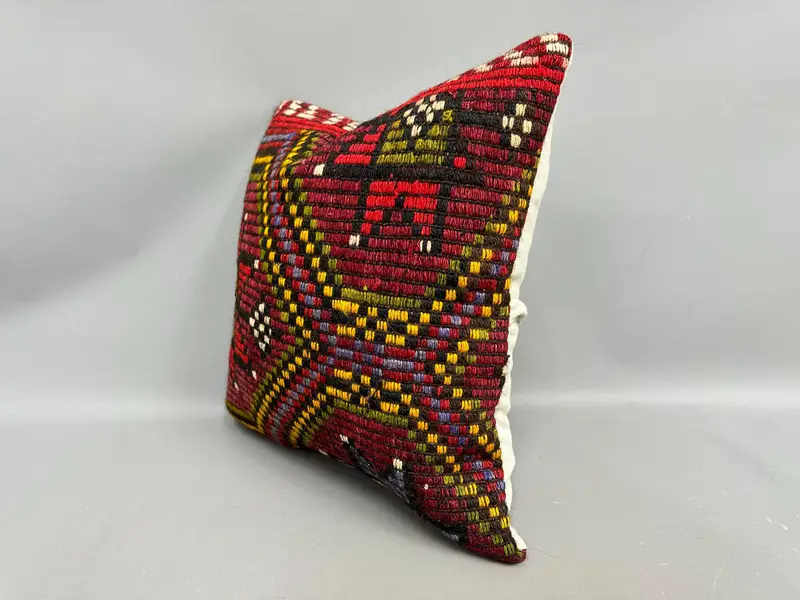 Ethnical Kilim Rug Pillow, Home Decor Pillow, Pattern Throw Pillow Cover, 18x18 Red Pillow Cover, Pillow Cover, Handmade Kilim Cushion - 3