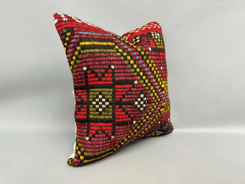 Ethnical Kilim Rug Pillow, Home Decor Pillow, Pattern Throw Pillow Cover, 18x18 Red Pillow Cover, Pillow Cover, Handmade Kilim Cushion - 2