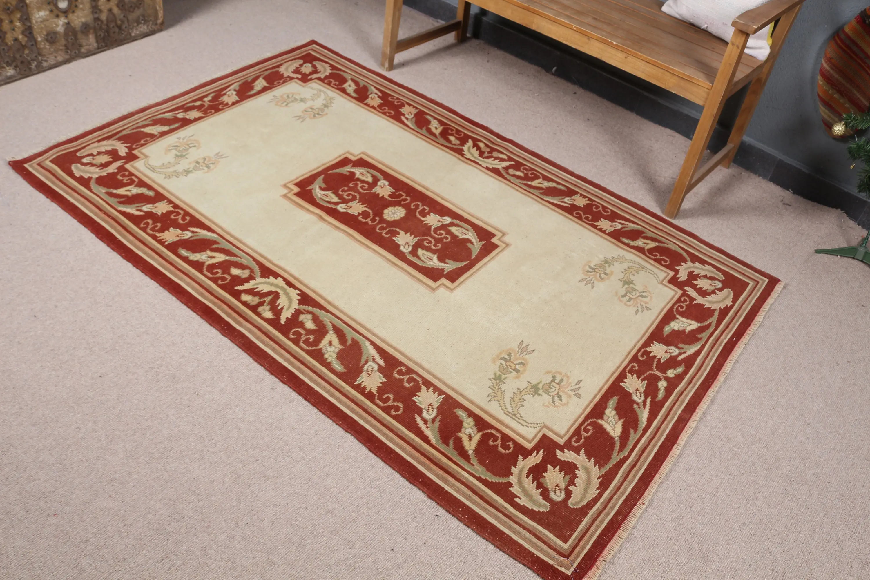 Turkish Rug, 4.1x6.3 ft Area Rug, Red Moroccan Wool Vintage Rug - 1