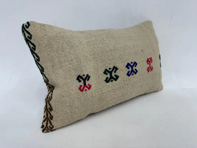 Cushion, Kilim Rug Cushion, 12x20 Beige Pillow, Antique Pillows, Rustic Pillow, Throw Kilim Pillow, Toss Pillow, Kilim Cushion Sham - 3