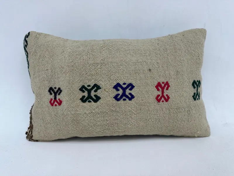 Cushion, Kilim Rug Cushion, 12x20 Beige Pillow, Antique Pillows, Rustic Pillow, Throw Kilim Pillow, Toss Pillow, Kilim Cushion Sham - 1