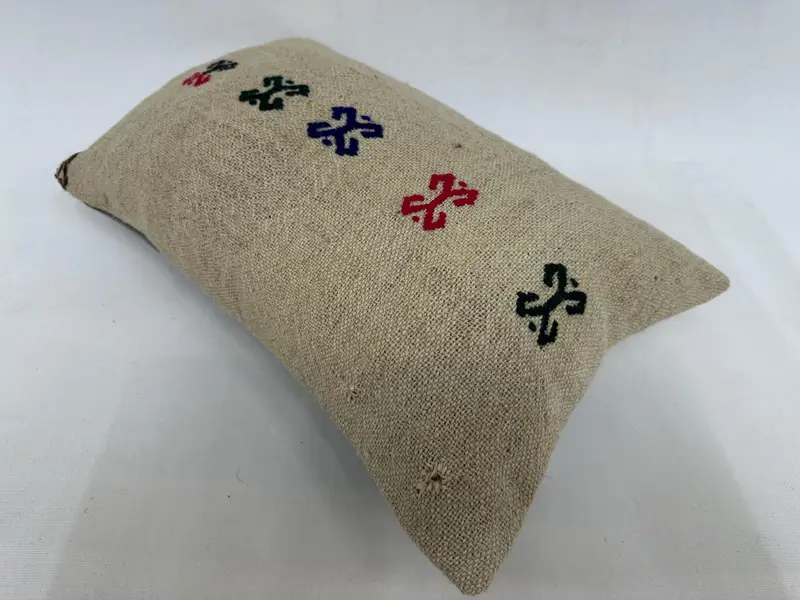 Cushion, Kilim Rug Cushion, 12x20 Beige Pillow, Antique Pillows, Rustic Pillow, Throw Kilim Pillow, Toss Pillow, Kilim Cushion Sham - 6