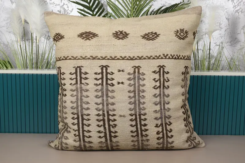 Beige türkische antike Kissenhülle, geometrisches 32x32 Zoll saisonales Geschenk Wintergartenkissen - 1