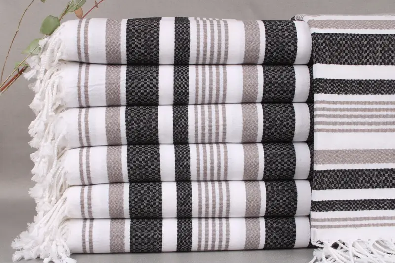 Custom Beach Towel Black-Dark Gray Stripes, Organic Cotton, 40x71 Inches