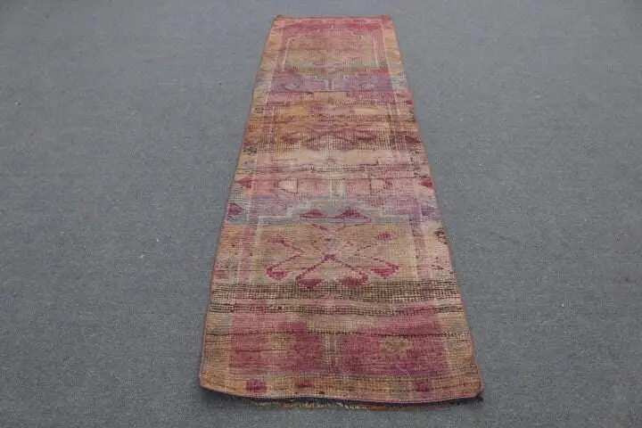 Turkish Vintage Runner Rug 2.7x9.1 ft, Herki Red Wool Rug - 1