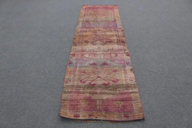 Pink, Green Striped Rug, 2.7x9.1 ft Chic Addition