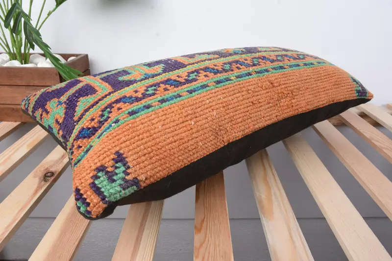 Antique Pillows, Cushion Case, Throw Kilim Pillow, Toss Cushion Case, 12x24 Blue Pillow Cover, Cotton Pillow Case, Vintage Kilim Pillow - 6