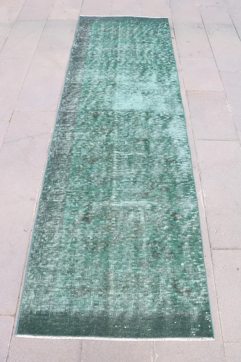 Zarif Yeşil Fas Halısı, 2,8x9 ft Şık Dekor