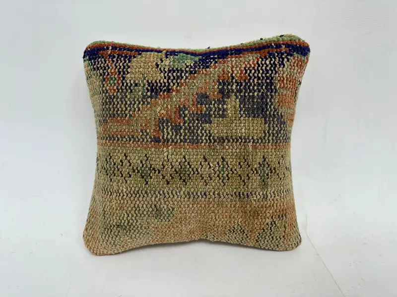 Handmade Kilim Cushion, Cushion Cover, Nautical Throw Cushion Case, 12x12 Beige Pillow Sham, Throw Kilim Pillow, Interior Designer Pillow - 1