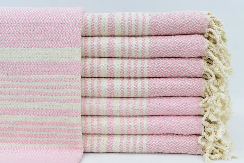 トルコ製 40x70 オーガニックコットン バスタオル、ピンク、手織り - 1