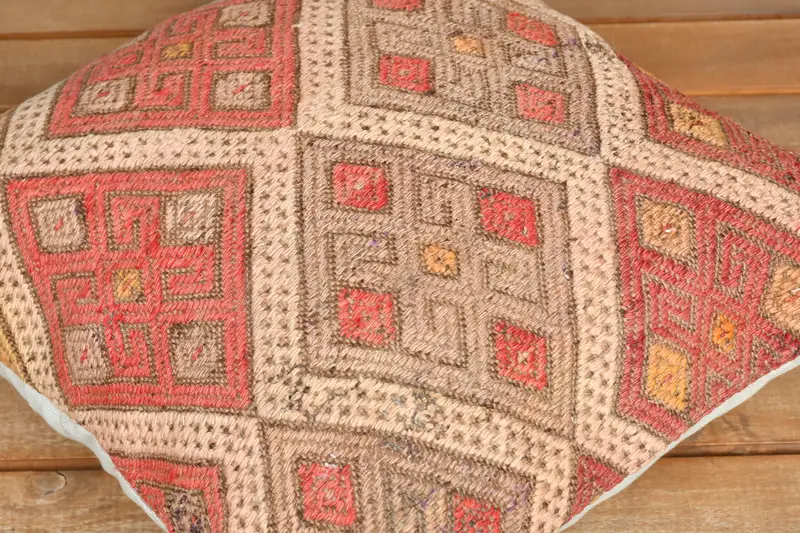 Vintage Kilim Pillow, 16x16 Red Pillow Case, Cushion Case, Boho Throw Pillow, Boho Pillow, Crochet Pattern Pillow Case, Turkish Pillow, Bed Pillow - 3