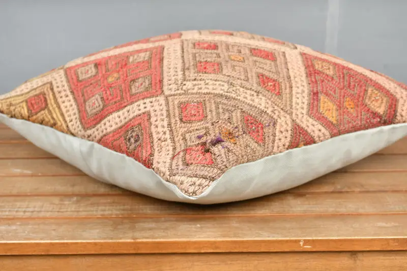 Vintage Kilim Pillow, 16x16 Red Pillow Case, Cushion Case, Boho Throw Pillow, Boho Pillow, Crochet Pattern Pillow Case, Turkish Pillow, Bed Pillow - 4