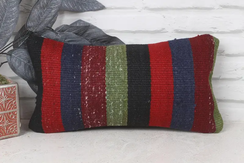 Vintage Kilim Throw Pillow, Boho Pillow Sham Cover, Cushion Cover, Personalized Gift Pillow Cushion, Home Decor Pillow, 8x16 Red Cushion Cover - 1