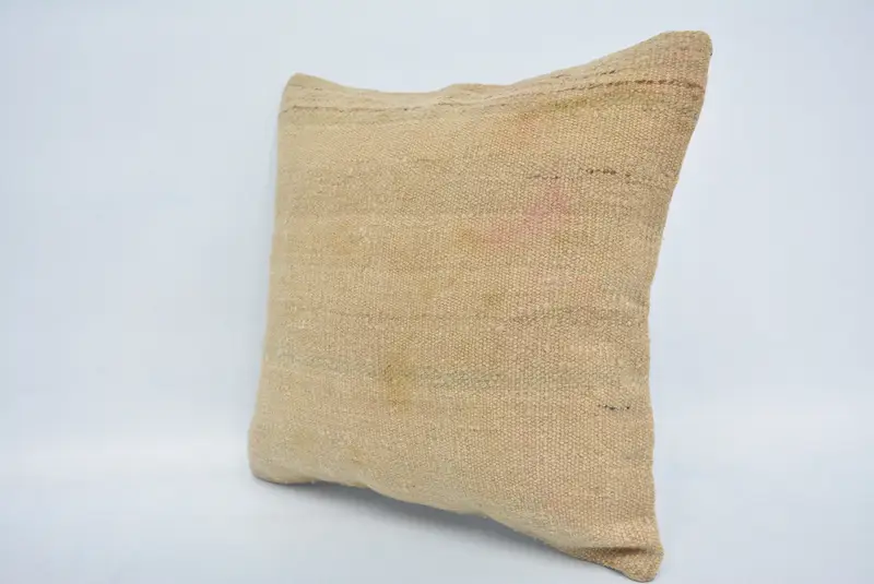 Handmade Rug Seat Cushion Case, Boho Pillow, Pillow for Couch, Boho Chic Pillow Cover, Vintage Kilim Throw Pillow, 16x16 Beige Pillow, Pillow Case - 4