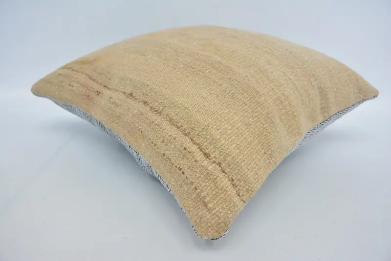 Handmade Rug Seat Cushion Case, Boho Pillow, Pillow for Couch, Boho Chic Pillow Cover, Vintage Kilim Throw Pillow, 16x16 Beige Pillow, Pillow Case - 6