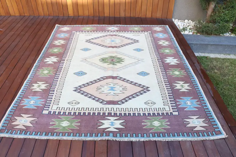 6x7.1 ft Vintage Turkish Rug, Large Rug, Brown Oushak Solid Rug - 1