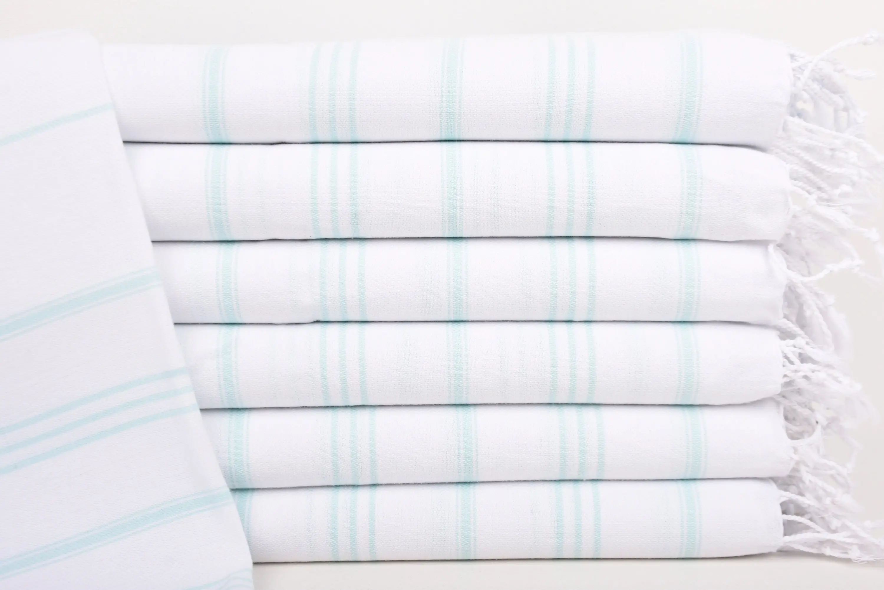 Custom Hand Towel Organic Cotton Mint Striped, 40x24 Inches - 1