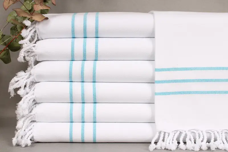 Turkish Tea Towels Turquoise Striped Small Towel, Beige, 24x40 Inches