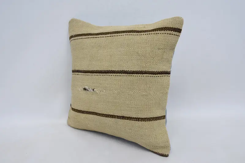 Turkish Pillow, Cushion, Home Decor Pillow, Throw Kilim Pillow, 14x14 Beige Cushion Case, Boho Chic Cushion Case, Bright Pillow Case - 4