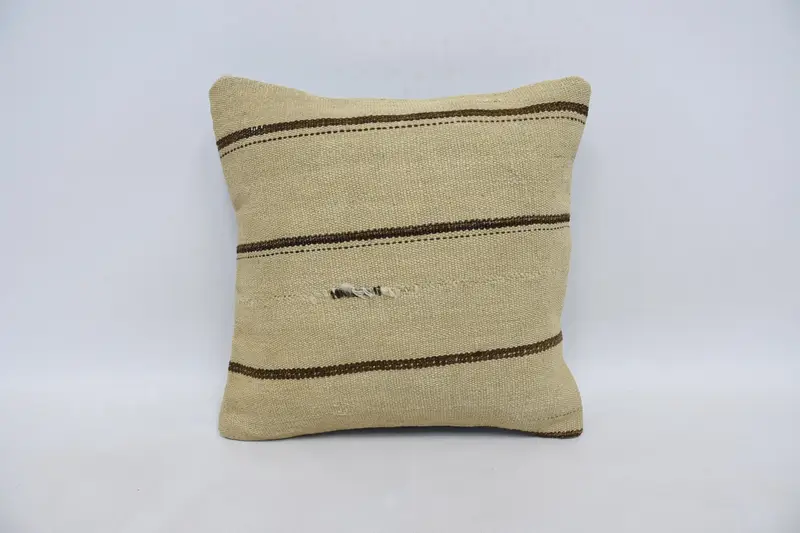 Turkish Pillow, Cushion, Home Decor Pillow, Throw Kilim Pillow, 14x14 Beige Cushion Case, Boho Chic Cushion Case, Bright Pillow Case - 1