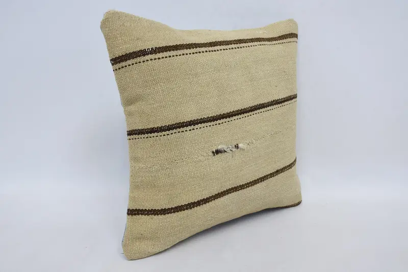 Turkish Pillow, Cushion, Home Decor Pillow, Throw Kilim Pillow, 14x14 Beige Cushion Case, Boho Chic Cushion Case, Bright Pillow Case - 3