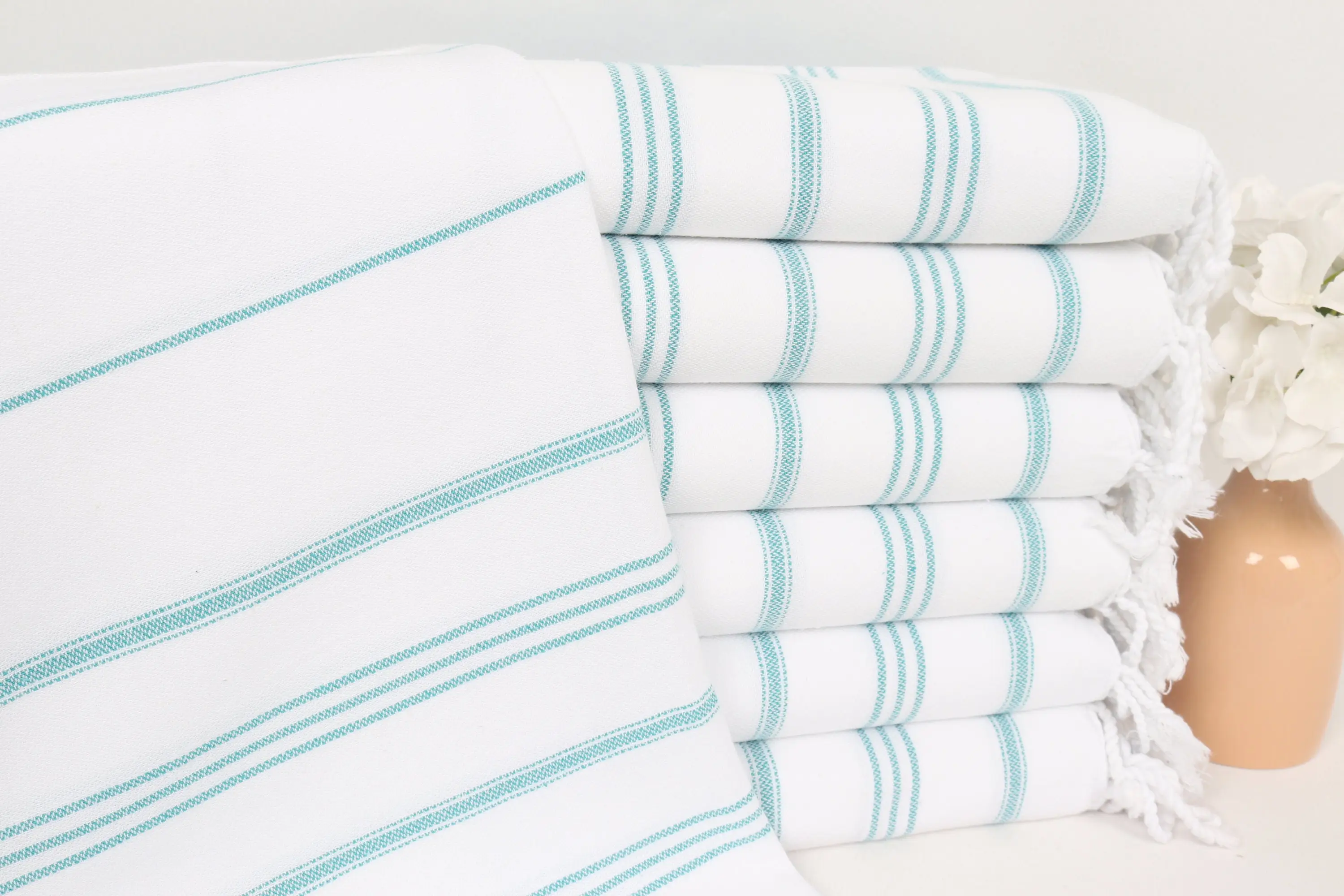Turkish Tea Towel Striped Petrol Blue Cotton, 24x40 Inches - 1