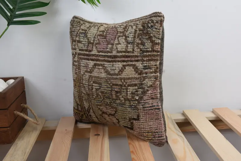 Cushion Case, Antique Pillows, Ethnical Kilim Rug Pillow, 12x12 Brown Pillow Case, Rustic Pillow Sham, Ethnic Pillow Cover Pillow Case, Gift Pillow - 5