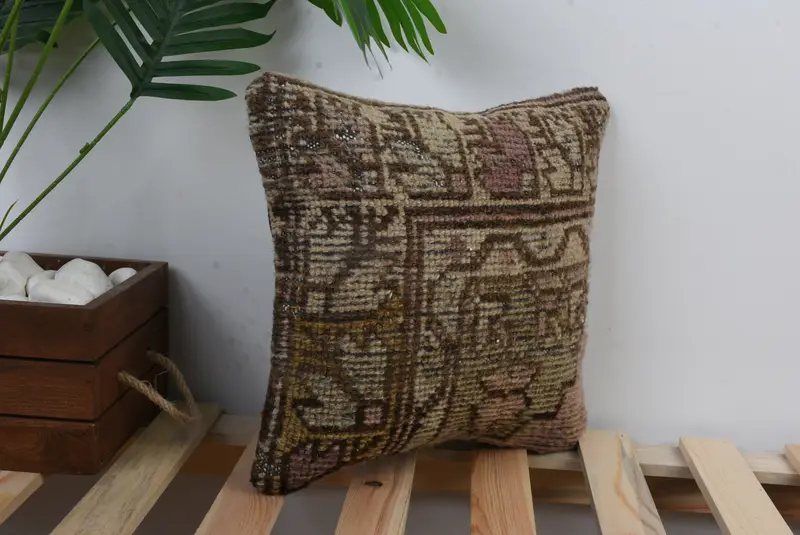 Cushion Case, Antique Pillows, Ethnical Kilim Rug Pillow, 12x12 Brown Pillow Case, Rustic Pillow Sham, Ethnic Pillow Cover Pillow Case, Gift Pillow - 4