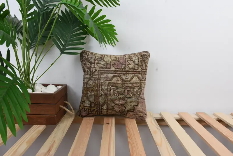 Cushion Case, Antique Pillows, Ethnical Kilim Rug Pillow, 12x12 Brown Pillow Case, Rustic Pillow Sham, Ethnic Pillow Cover Pillow Case, Gift Pillow - 1