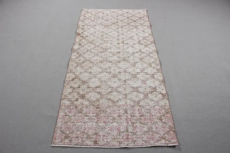 Türk Aksanlı Halı 3x6.4 ft, Beyaz Pembe Çiçekli Halı Yün - 1
