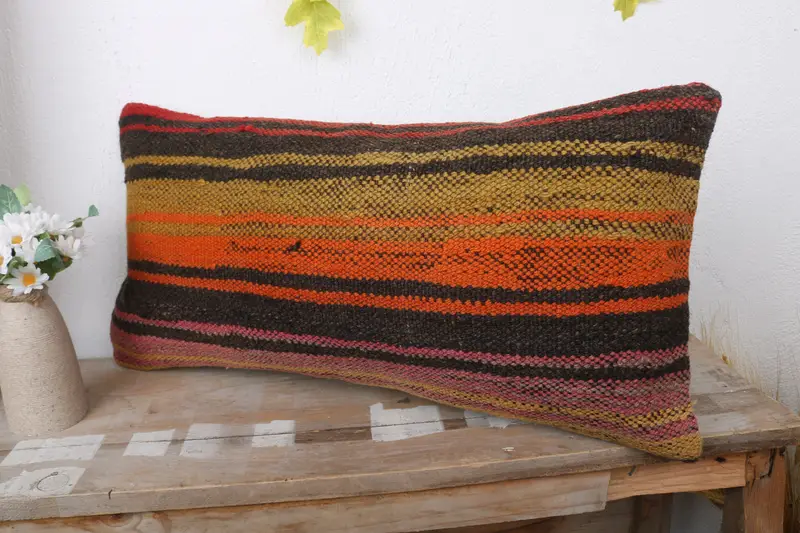 Kilim Rug Pillow Cover, 12x24 Orange Pillow Case, Muted Pillow Sham, Cushion Cover, Kilim Pillow, Handmade Kilim Cushion, Pillow for Sofa - 4