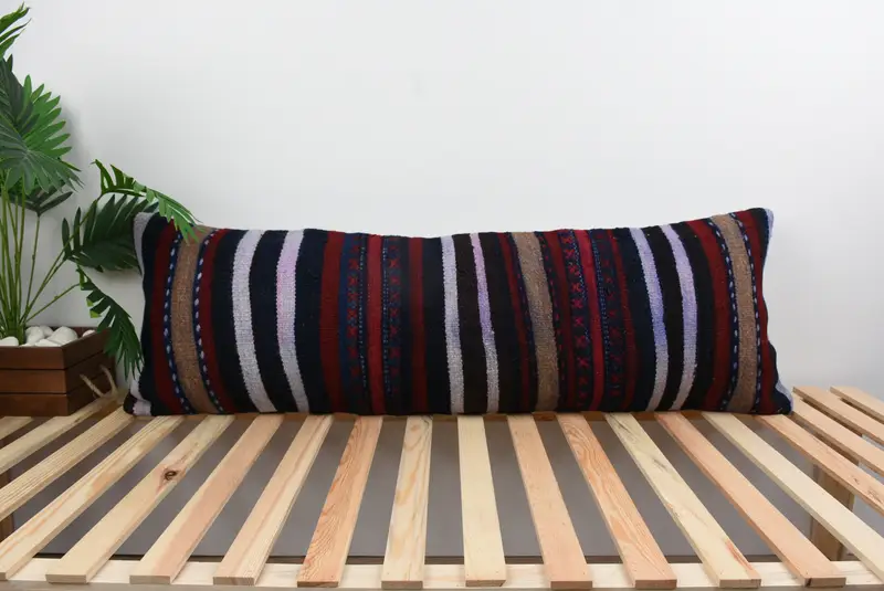 Kilim Pillow, Southwestern Cushion, 16x48 Brown Pillow, Boho Pillow, Vintage Pillow, Cushion, Aesthetic Cushion Case, Garden Pillow Case - 1