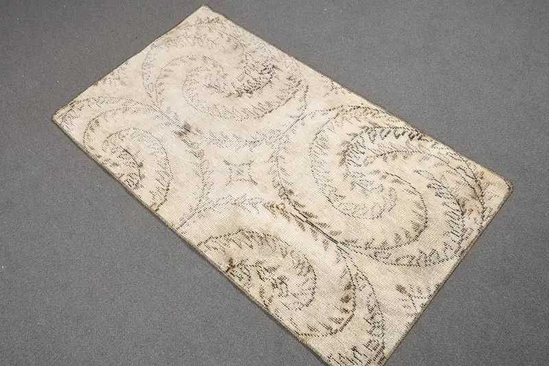 Vintage Turkish Rug, 2.3x3.9 ft Small Rug, White Brown Striped Wool Rug - 1