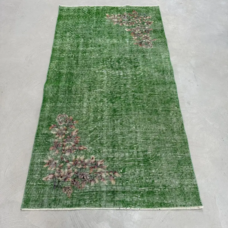 Alfombra Verde y Morado 1,1x1,8m Diseño Botánico