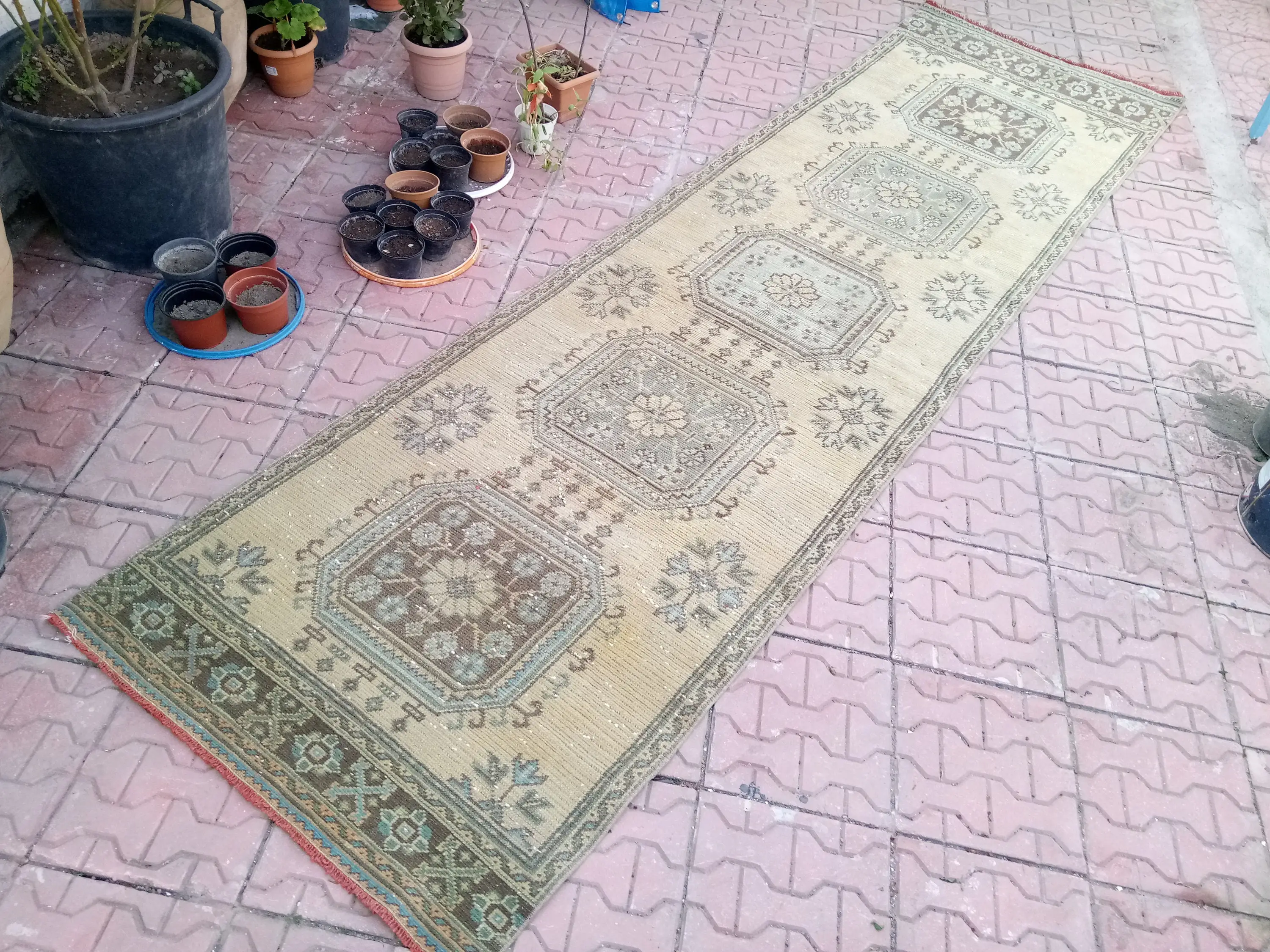 3.1x11 ft Türk Yolluk Halısı, Vintage Kahverengi Oryantal Halı - 1