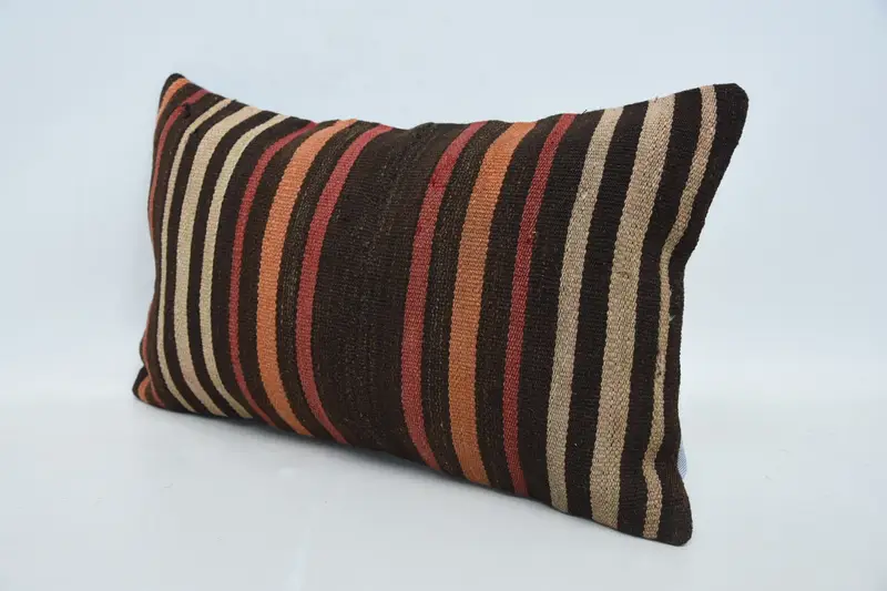 Cushion Cover, Throw Kilim Pillow, Tapestry Pillow, Turkish Bench Pillow Case, Vintage Kilim Pillow, Antique Pillows, 12x20 Brown Cushion Cover - 4