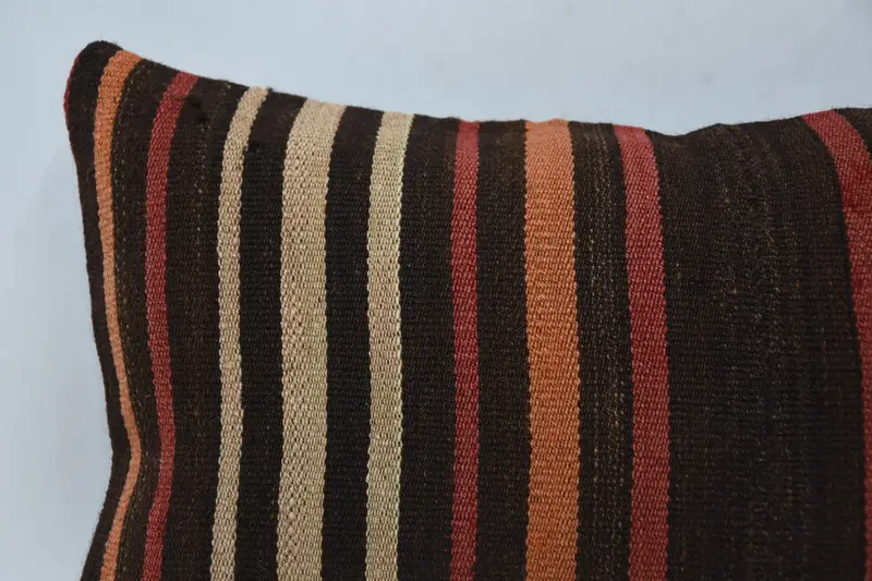 Cushion Cover, Throw Kilim Pillow, Tapestry Pillow, Turkish Bench Pillow Case, Vintage Kilim Pillow, Antique Pillows, 12x20 Brown Cushion Cover - 2