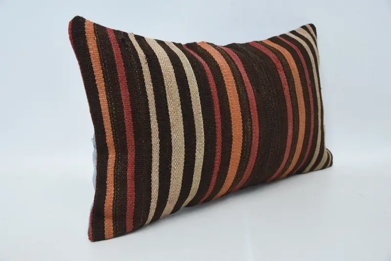 Cushion Cover, Throw Kilim Pillow, Tapestry Pillow, Turkish Bench Pillow Case, Vintage Kilim Pillow, Antique Pillows, 12x20 Brown Cushion Cover - 3