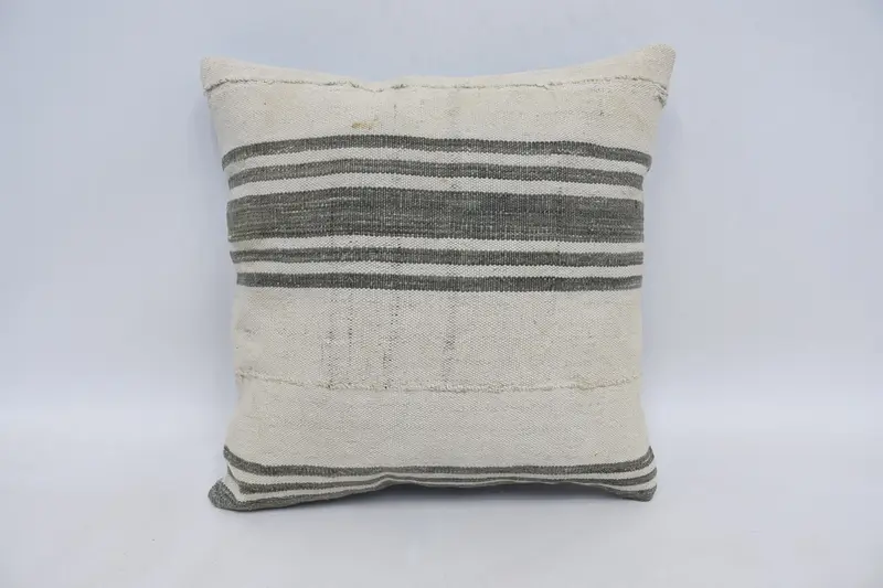 Pillow for Couch, Ethnical Kilim Rug Pillow, 16x16 Beige Cushion Cover, Lounge Throw Pillow Sham, Kilim Pillow Cover, Cushion Cover - 1