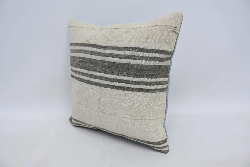 Pillow for Couch, Ethnical Kilim Rug Pillow, 16x16 Beige Cushion Cover, Lounge Throw Pillow Sham, Kilim Pillow Cover, Cushion Cover - 4