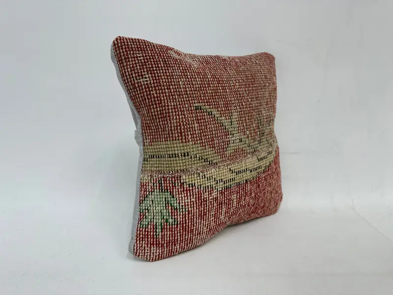 Vintage Kilim Throw Pillow, Ethnic Throw Pillow Sham, Nomadic Pillow, Pillow Sham, Ethnical Kilim Rug Pillow, Gift Pillow, 12x12 Red Pillow Sham - 3